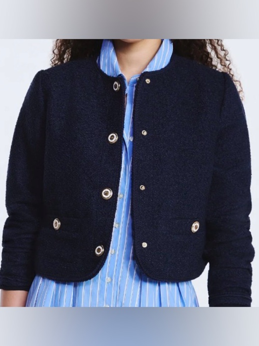 Free Assembly Cropped Bouclé
Jacket Collarless Nubby Long
Sleeves M (8-10) Blue